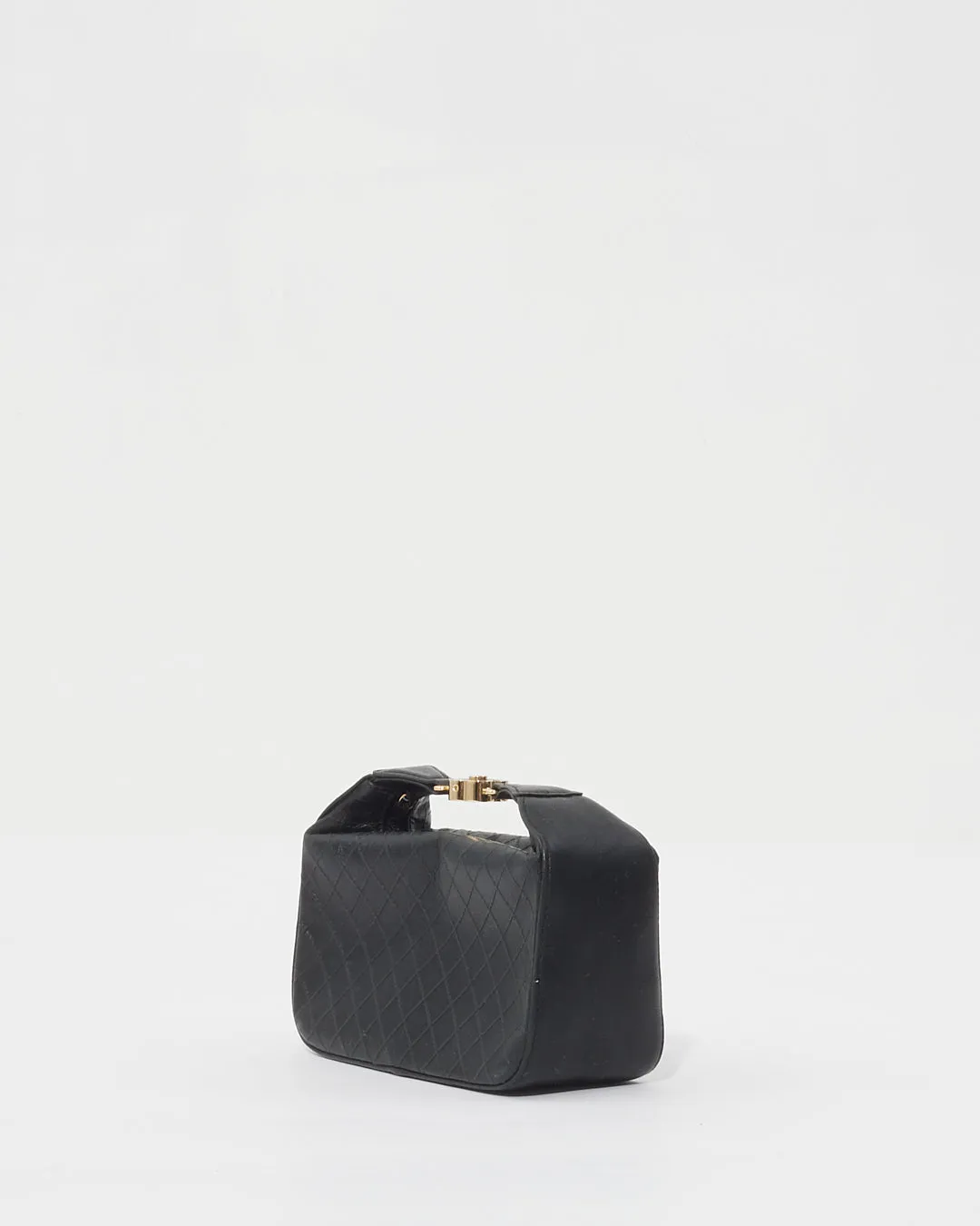 Chanel Black Quilted Leather Logo Top Handle Clutch Pochette