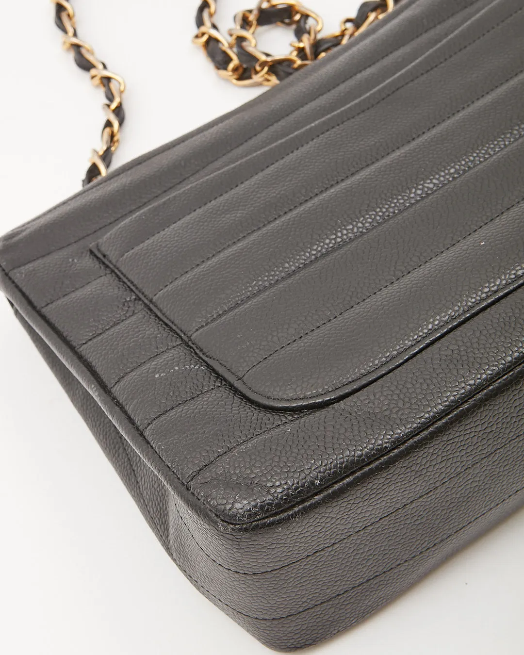Chanel Black Vintage Caviar Vertical XL Jumbo Flap Bag