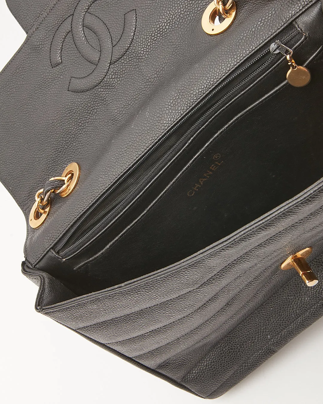 Chanel Black Vintage Caviar Vertical XL Jumbo Flap Bag