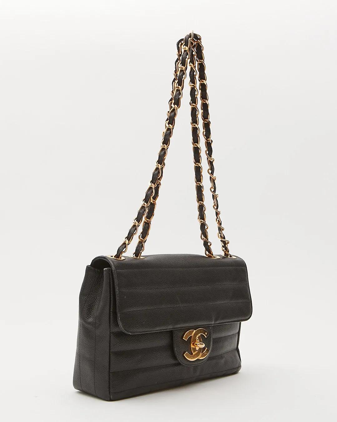 Chanel Black Vintage Caviar Vertical XL Jumbo Flap Bag