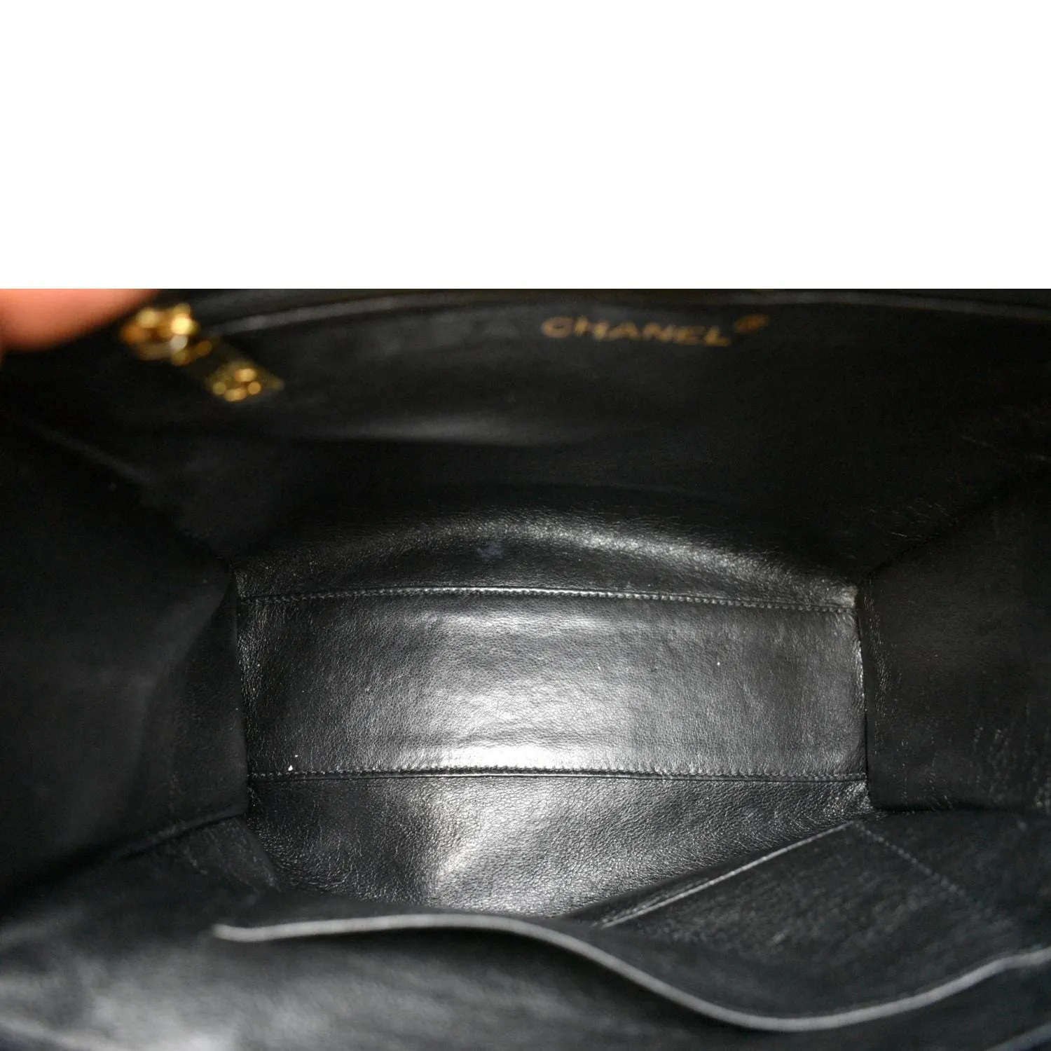 CHANEL Vintage CC Chain Caviar Leather Shopping Tote Bag Black