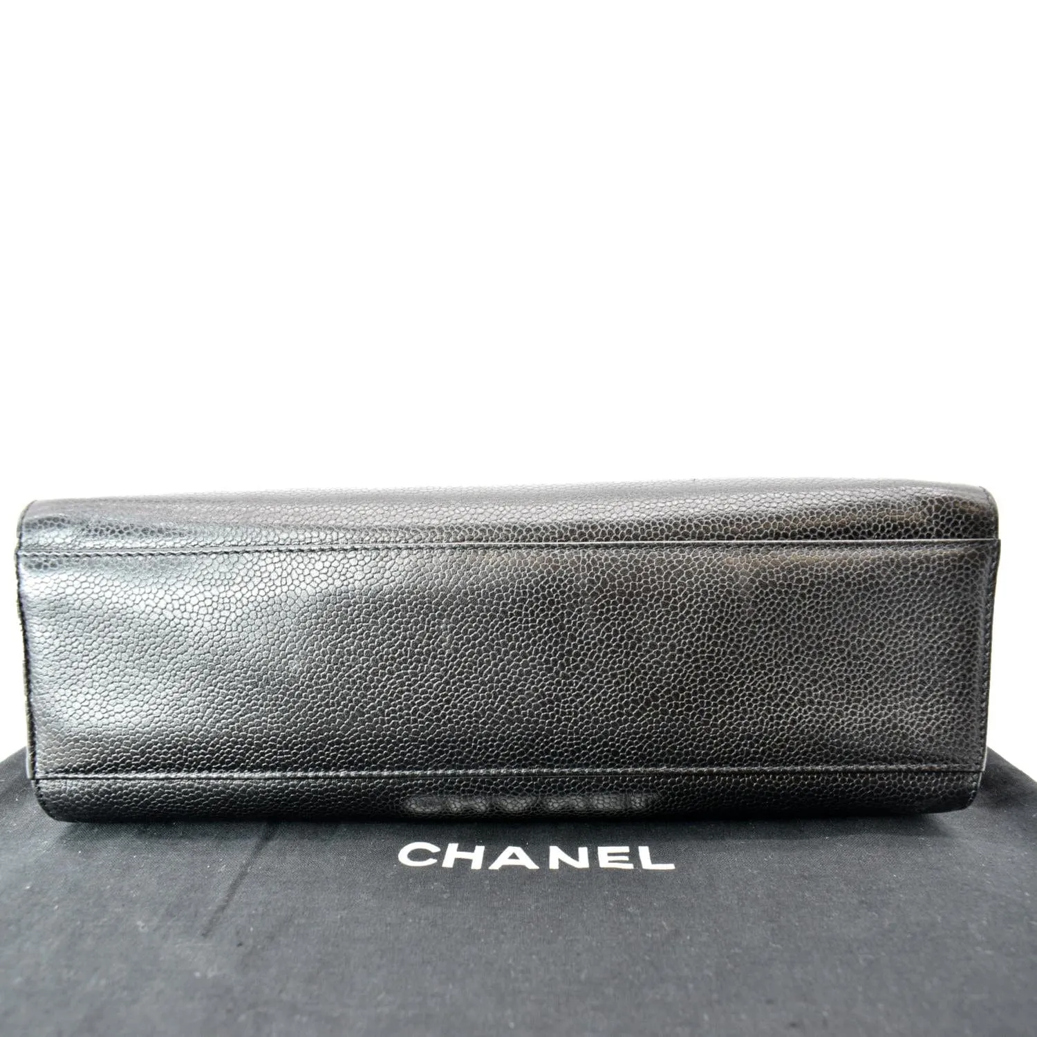 CHANEL Vintage CC Chain Caviar Leather Shopping Tote Bag Black