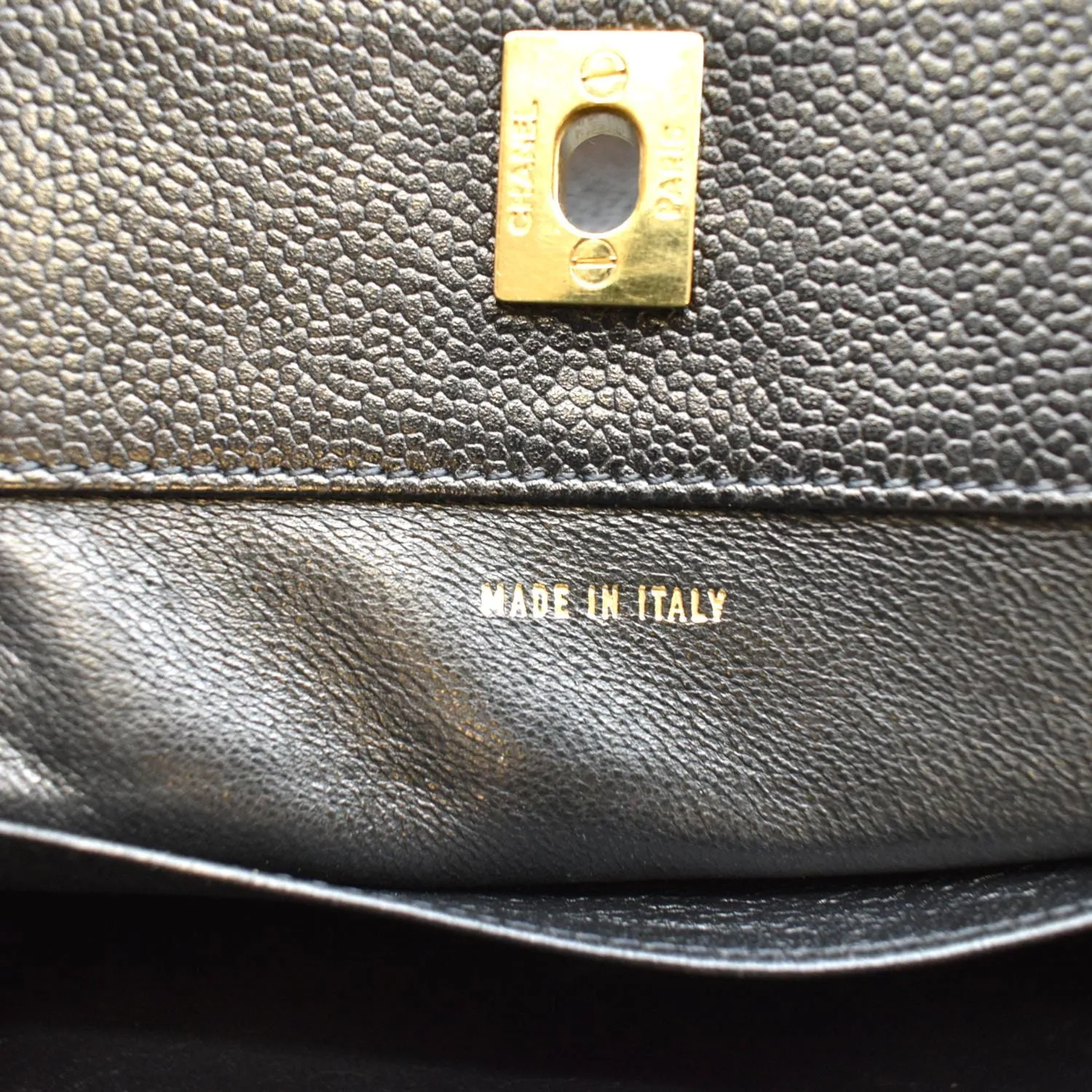 CHANEL Vintage CC Chain Caviar Leather Shopping Tote Bag Black
