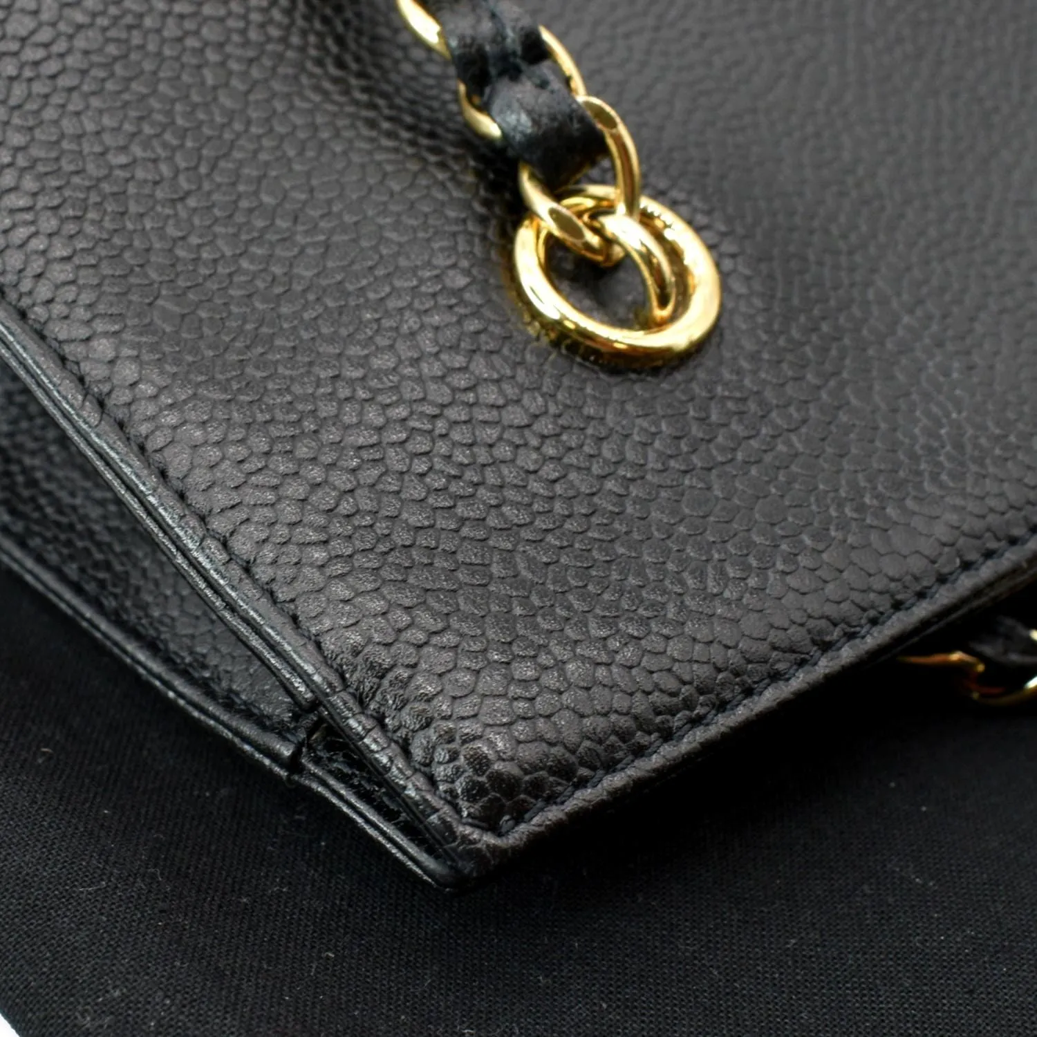 CHANEL Vintage CC Chain Caviar Leather Shopping Tote Bag Black