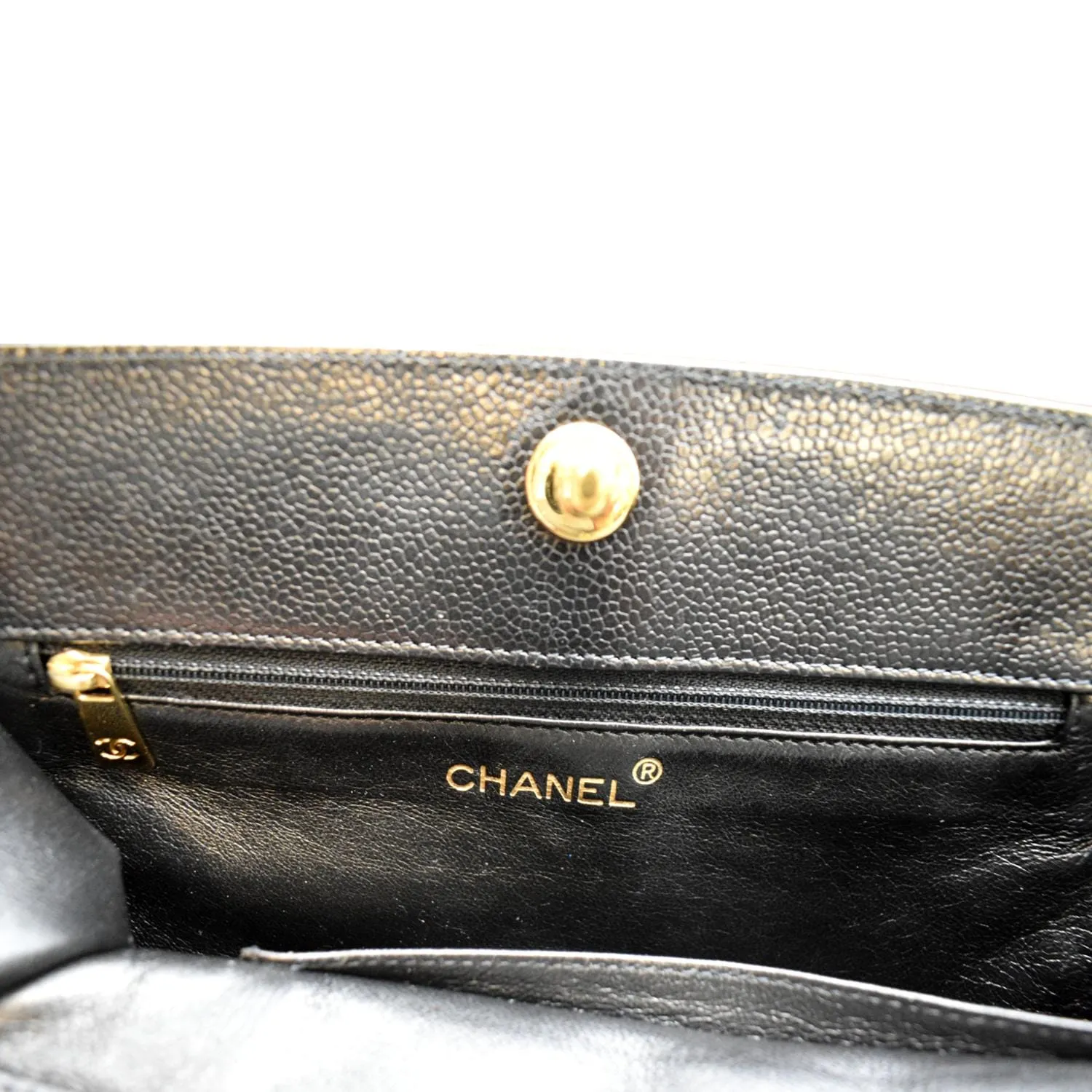 CHANEL Vintage CC Chain Caviar Leather Shopping Tote Bag Black