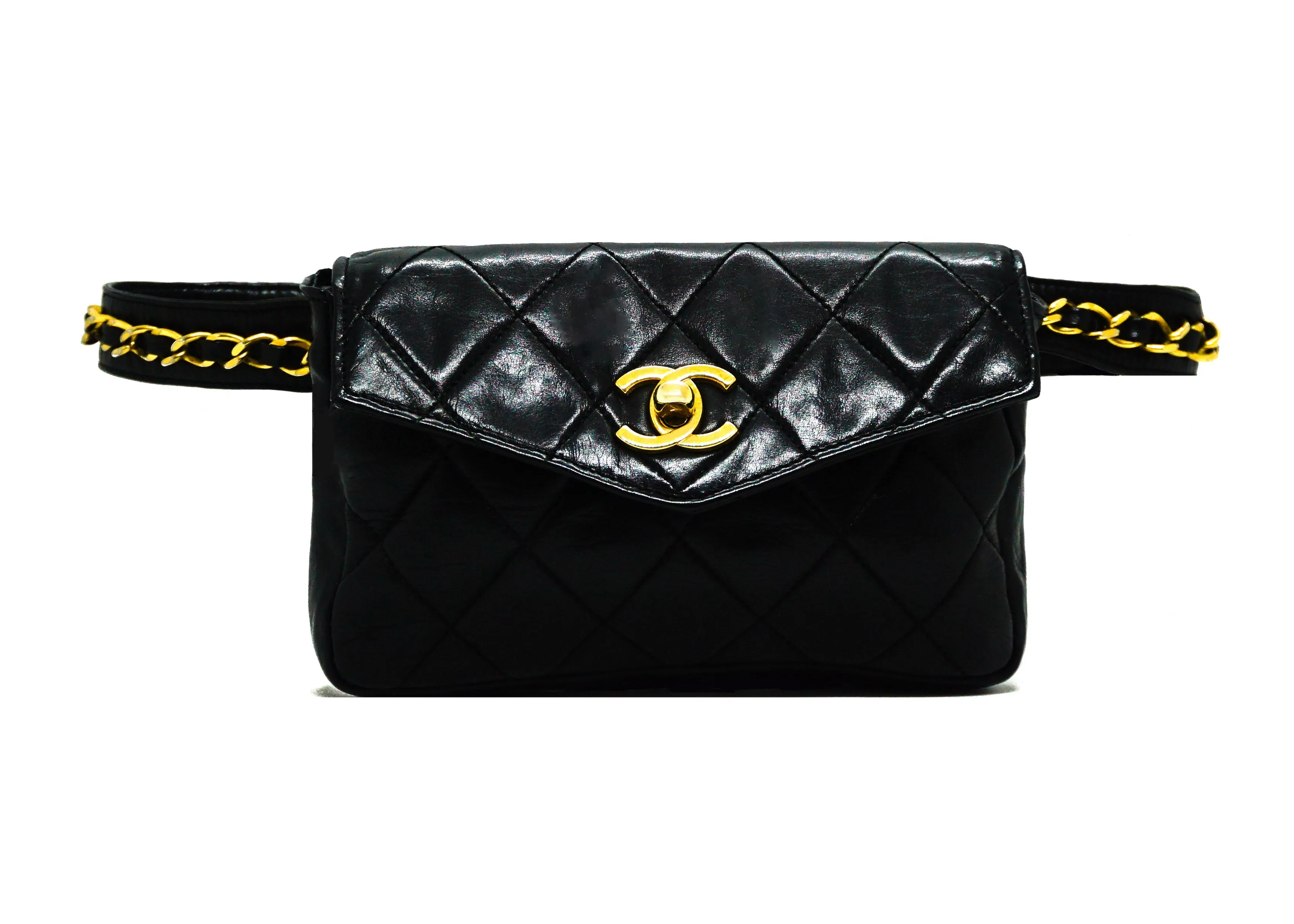 Chanel Vintage Rare Black Lambskin Belt Bag