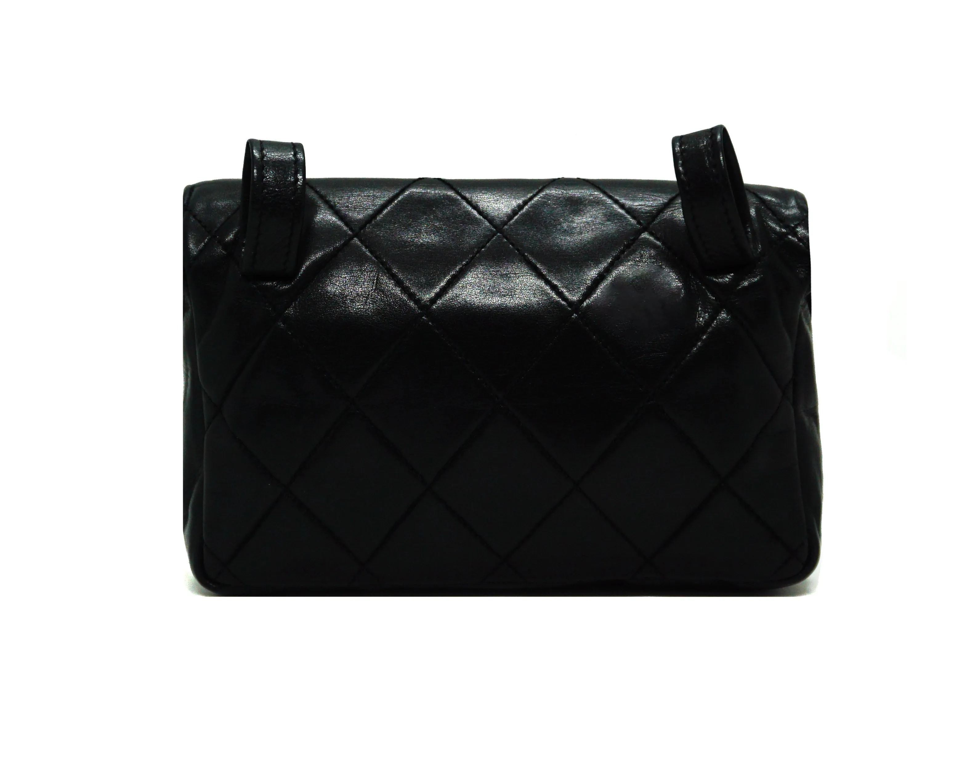 Chanel Vintage Rare Black Lambskin Belt Bag