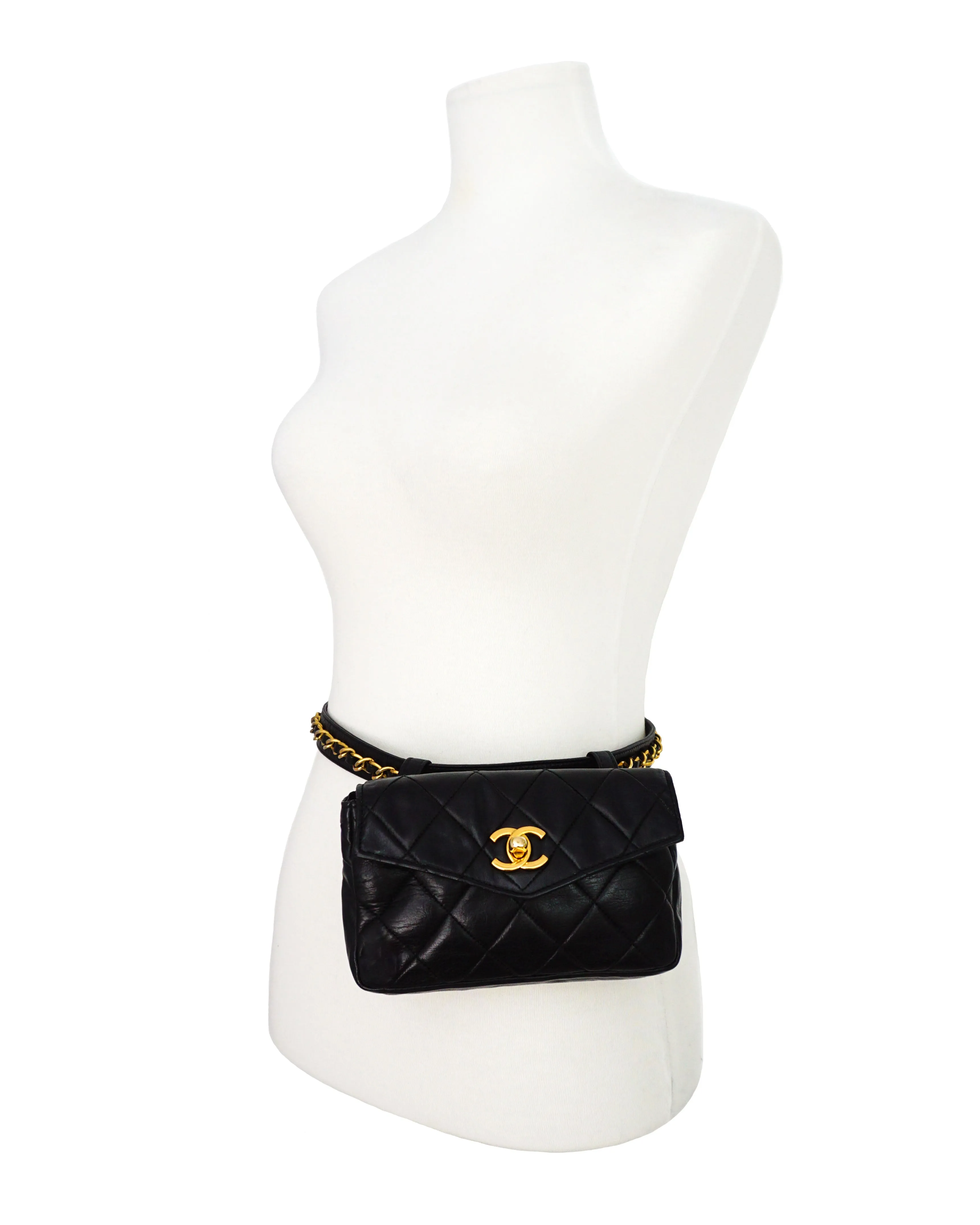 Chanel Vintage Rare Black Lambskin Belt Bag