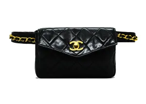Chanel Vintage Rare Black Lambskin Belt Bag