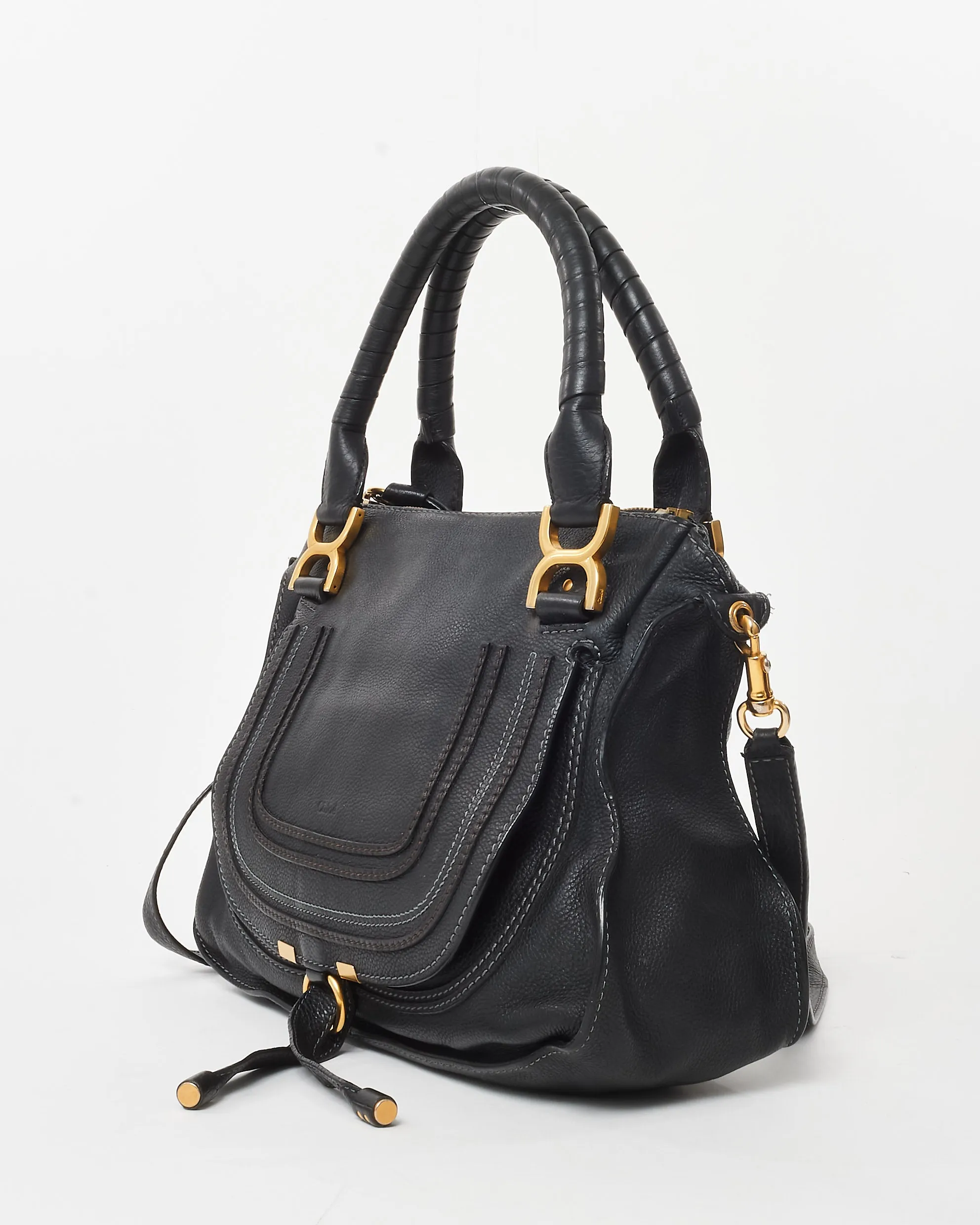Chloé Black Leather Medium Double Marcie Shoulder Bag