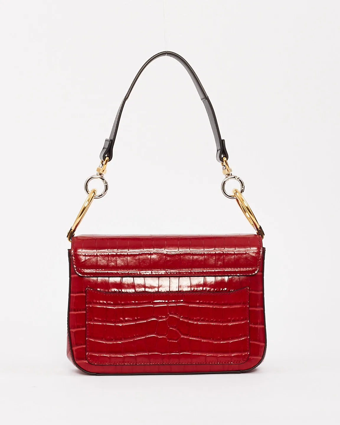 Chloé Red Croc Embossed Leather C Shoulder Bag