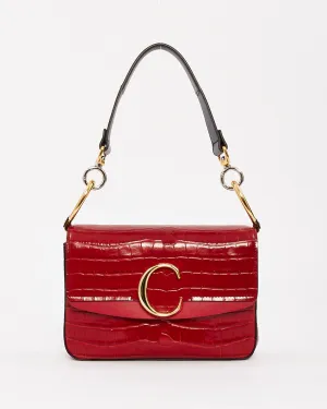 Chloé Red Croc Embossed Leather C Shoulder Bag