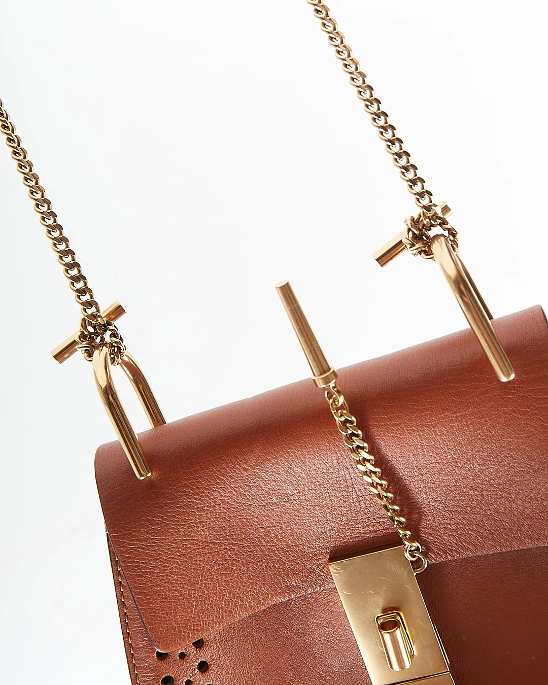 Chloe Tan Leather Laser Cut Small Drew Crossbody Bag