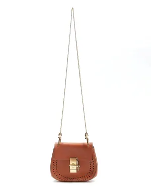 Chloe Tan Leather Laser Cut Small Drew Crossbody Bag