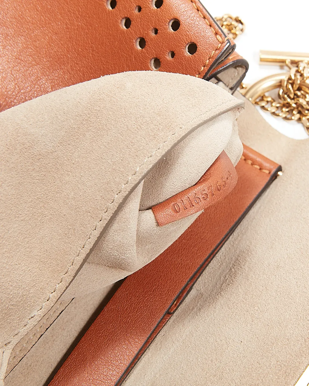 Chloe Tan Leather Laser Cut Small Drew Crossbody Bag