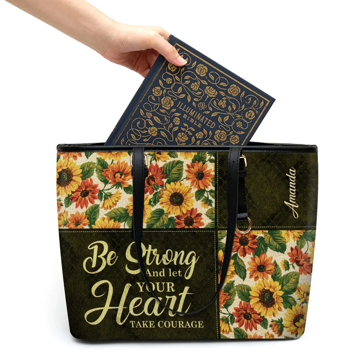 Christianart Designer Handbags, Be Strong And Let Your Heart Take Courage, Personalized Gifts, Gifts for Women.