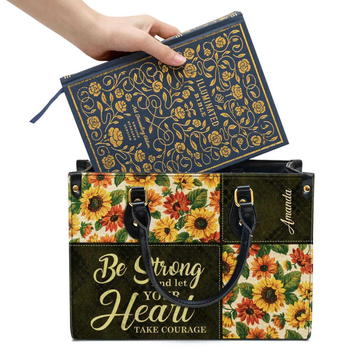 Christianart Designer Handbags, Be Strong And Let Your Heart Take Courage, Personalized Gifts, Gifts for Women.