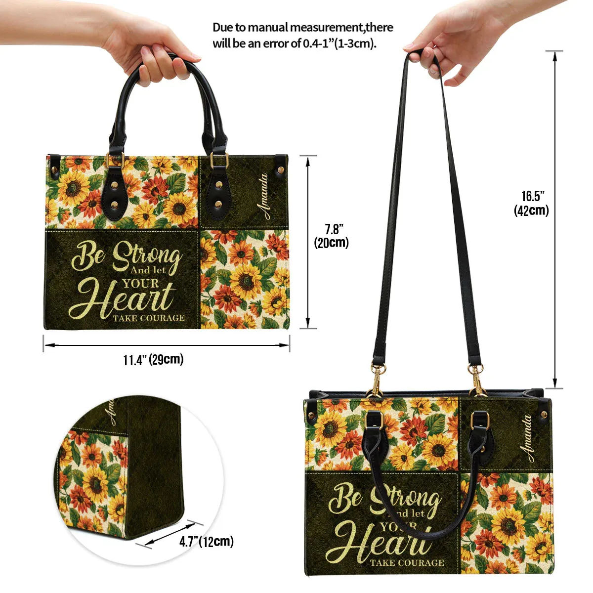 Christianart Designer Handbags, Be Strong And Let Your Heart Take Courage, Personalized Gifts, Gifts for Women.