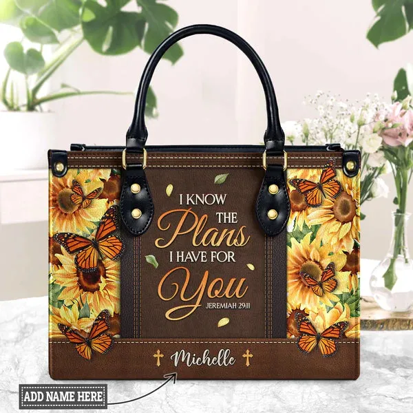 Christianart Designer Handbags, I Know The Plans I Have For You Jeremiah 29 11 Sunflower Butterfly, Personalized Gifts, Gifts for Women.