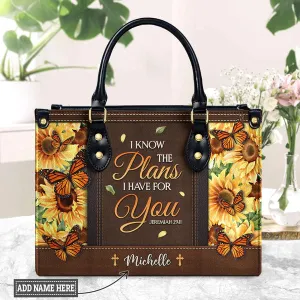 Christianart Designer Handbags, I Know The Plans I Have For You Jeremiah 29 11 Sunflower Butterfly, Personalized Gifts, Gifts for Women.