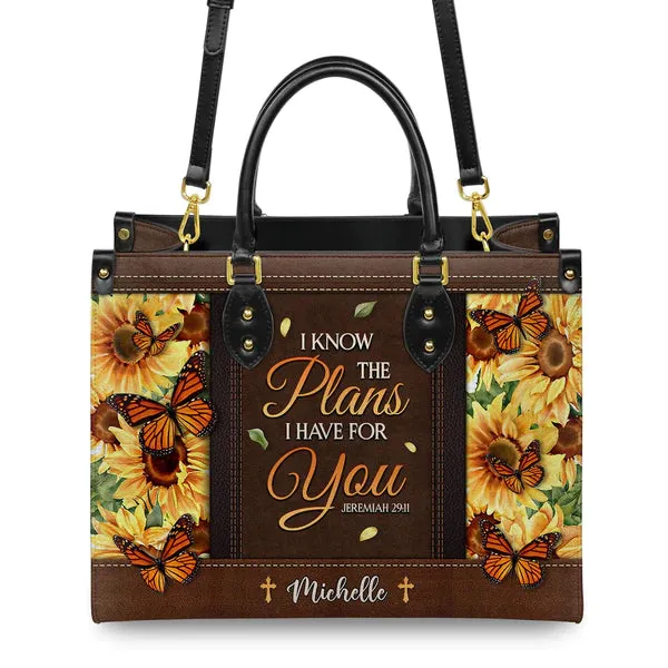 Christianart Designer Handbags, I Know The Plans I Have For You Jeremiah 29 11 Sunflower Butterfly, Personalized Gifts, Gifts for Women.