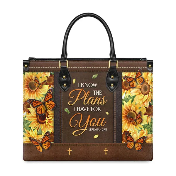Christianart Designer Handbags, I Know The Plans I Have For You Jeremiah 29 11 Sunflower Butterfly, Personalized Gifts, Gifts for Women.