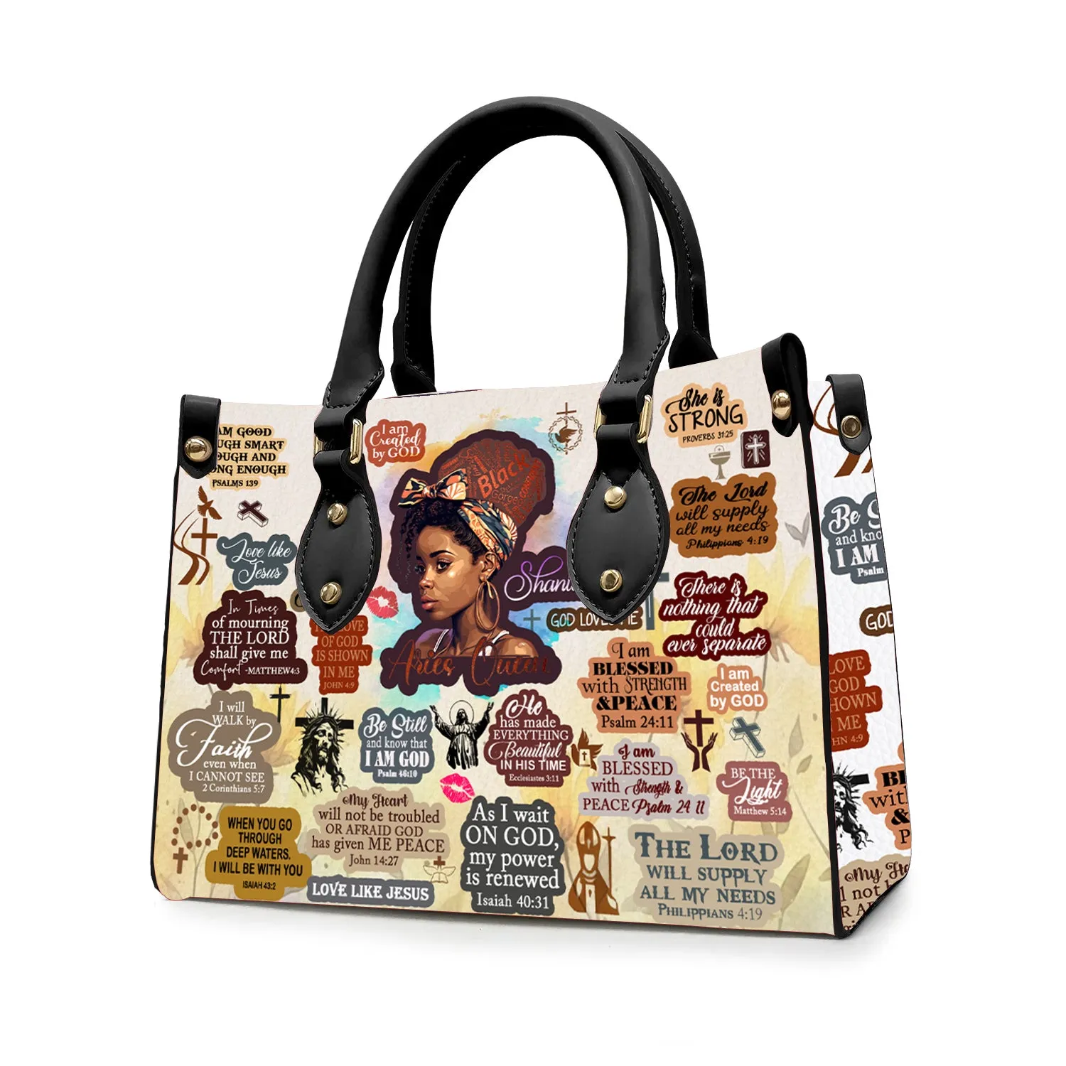Christianartbag Handbags, Personalized Designs with Women of Color, Bible Verses, and Zodiac Signs – Add Your Name for a Unique Touch, Handbag Design, Black Women Leather Handbag, Gifts for Women, CABLTB01191223.