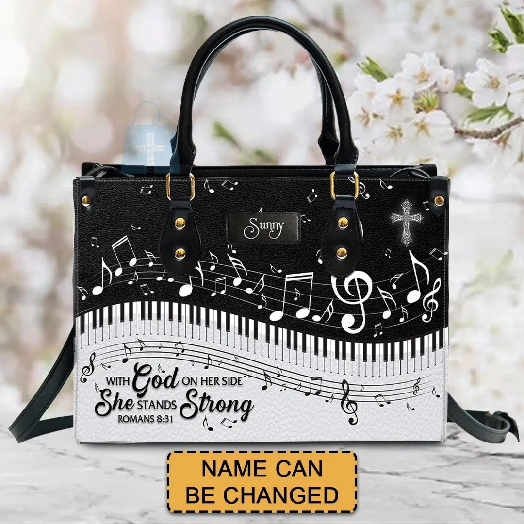 Christianartbag Handbags, With God on her side, she stands strong Romans 8 31, Handbag Design, Monogram Leather Handbag, Gifts for Women, CABLTB0122225