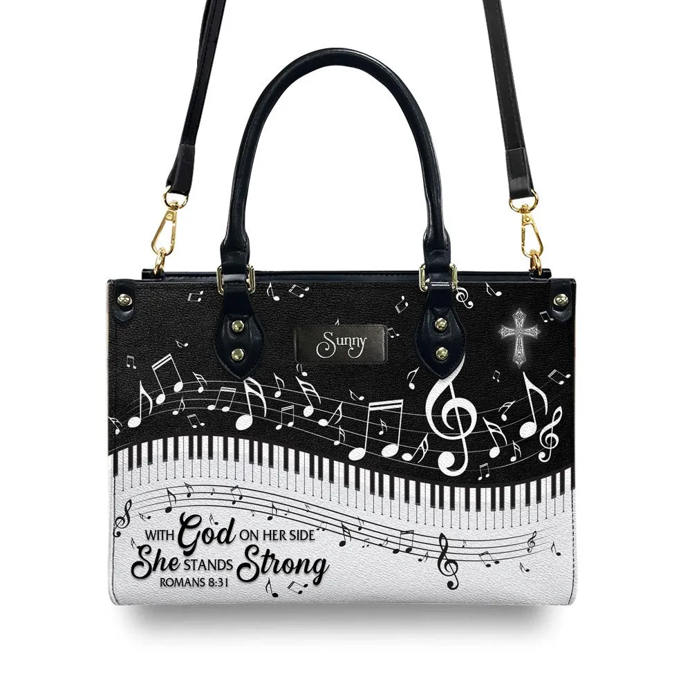 Christianartbag Handbags, With God on her side, she stands strong Romans 8 31, Handbag Design, Monogram Leather Handbag, Gifts for Women, CABLTB0122225
