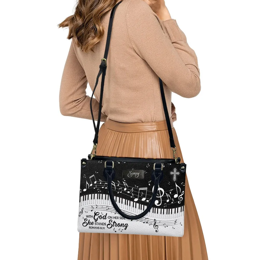 Christianartbag Handbags, With God on her side, she stands strong Romans 8 31, Handbag Design, Monogram Leather Handbag, Gifts for Women, CABLTB0122225
