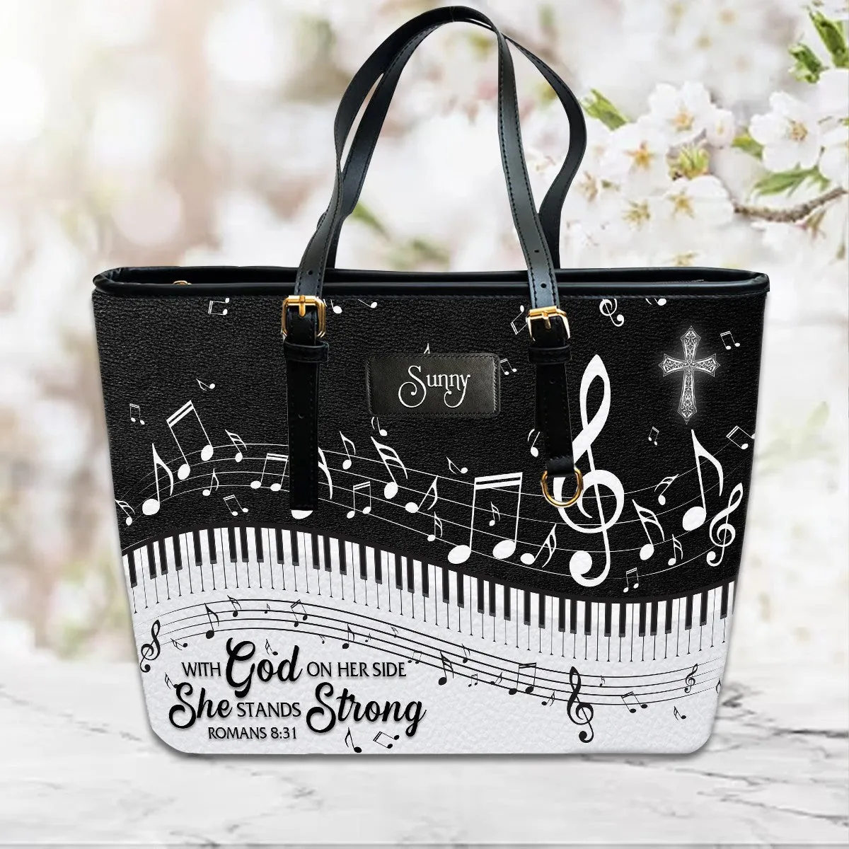 Christianartbag Handbags, With God on her side, she stands strong Romans 8 31, Handbag Design, Monogram Leather Handbag, Gifts for Women, CABLTB0122225