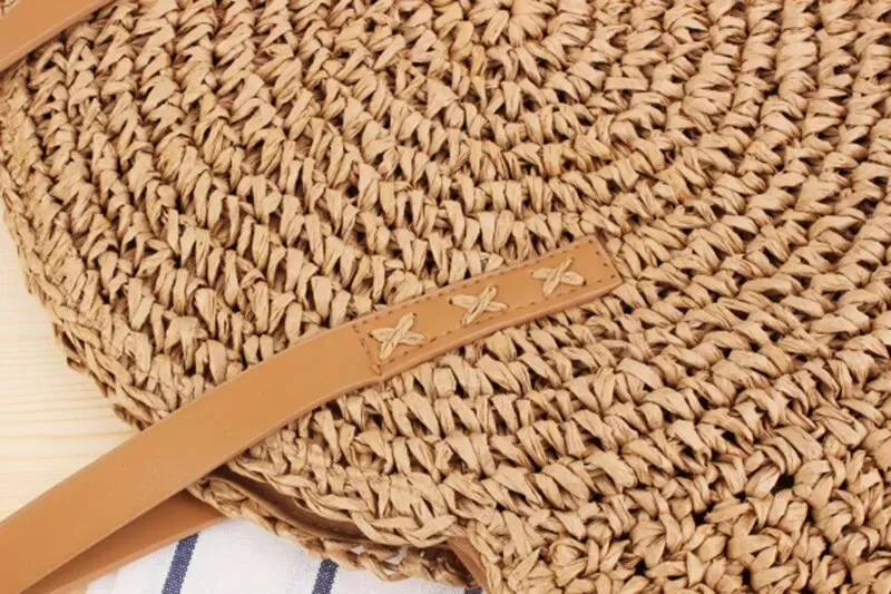 Christianartbag Handmade Bag, Summer & Autumn Round Straw Beach Bag Vintage Handmade Woven Shoulder Bag Raffia circle Rattan bags Bohemian Summer Vacation Casual Bags, CABHMB07141023.