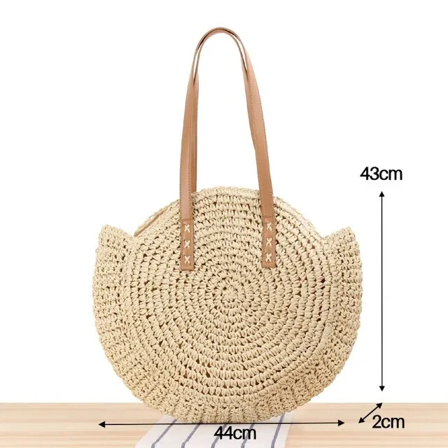 Christianartbag Handmade Bag, Summer & Autumn Round Straw Beach Bag Vintage Handmade Woven Shoulder Bag Raffia circle Rattan bags Bohemian Summer Vacation Casual Bags, CABHMB07141023.