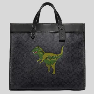 COACH Field Tote 40 In Signature Canvas With Rexy Charcoal CF077
