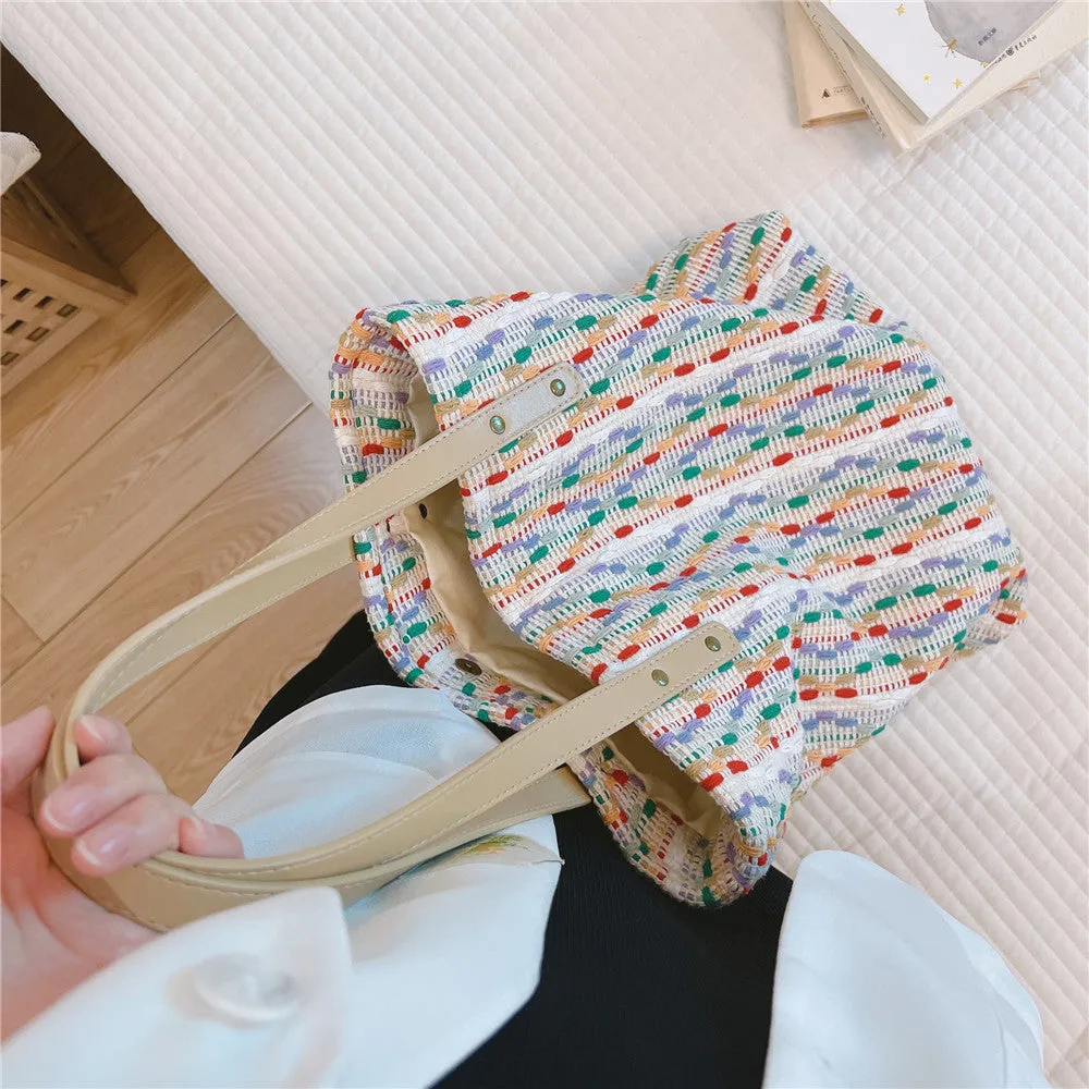 Colorful Wool Woven Shoulder Tote Bag