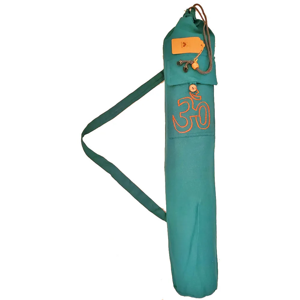 Cotton Hindu Sanskrit Aum Yoga Mat Bag Carrier with Front Pocket