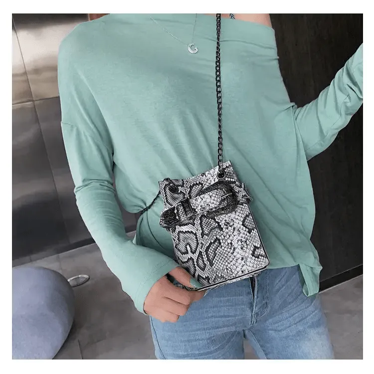 Crossbody Snake Bag with Trendy Korean Design & Snake Pattern Chain