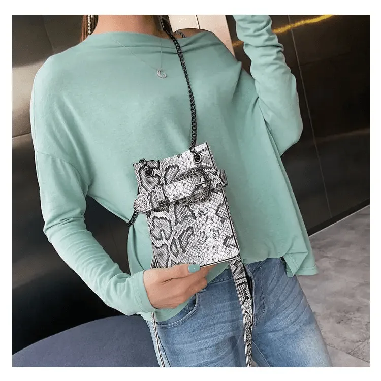 Crossbody Snake Bag with Trendy Korean Design & Snake Pattern Chain