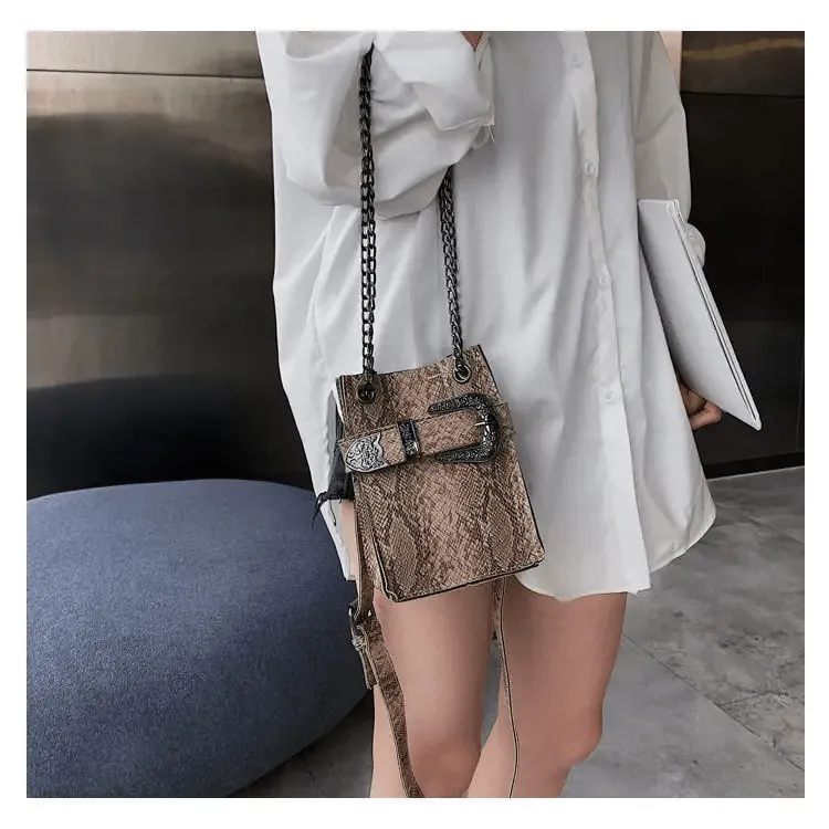Crossbody Snake Bag with Trendy Korean Design & Snake Pattern Chain