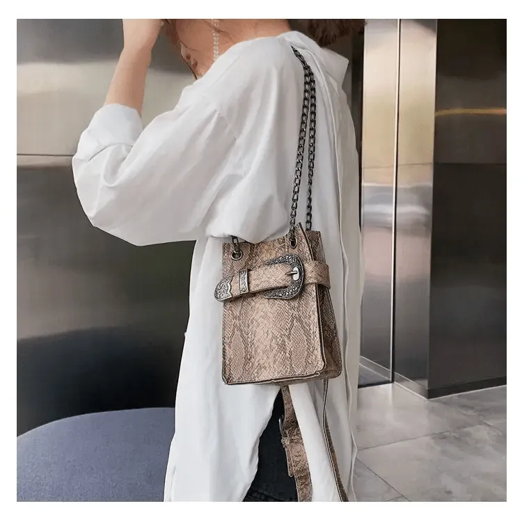 Crossbody Snake Bag with Trendy Korean Design & Snake Pattern Chain
