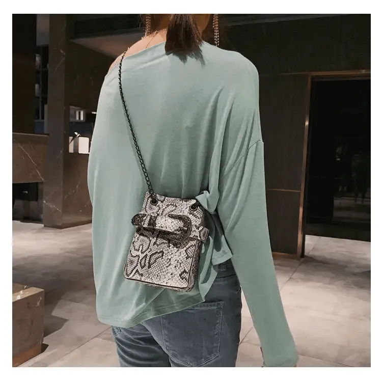 Crossbody Snake Bag with Trendy Korean Design & Snake Pattern Chain