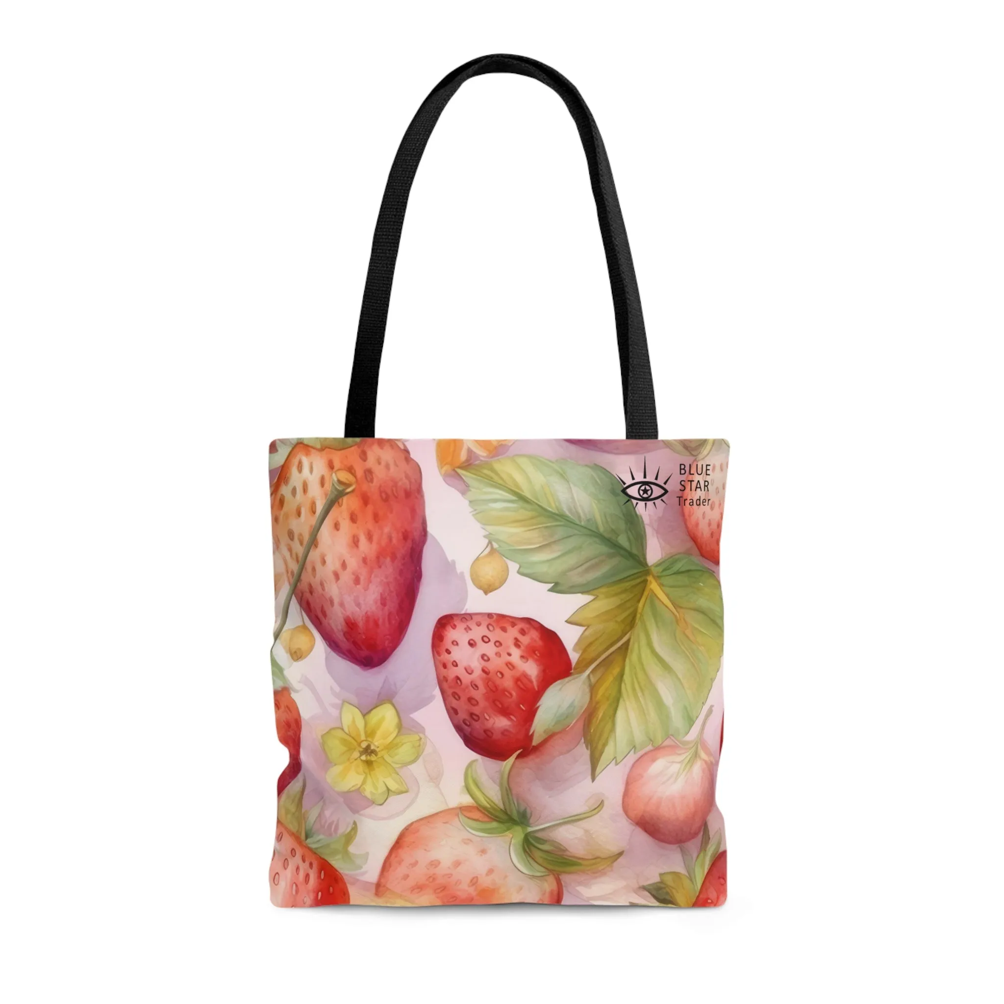 Cute Pink Strawberries Tote Bag, Polyester Canvas Tote Bag