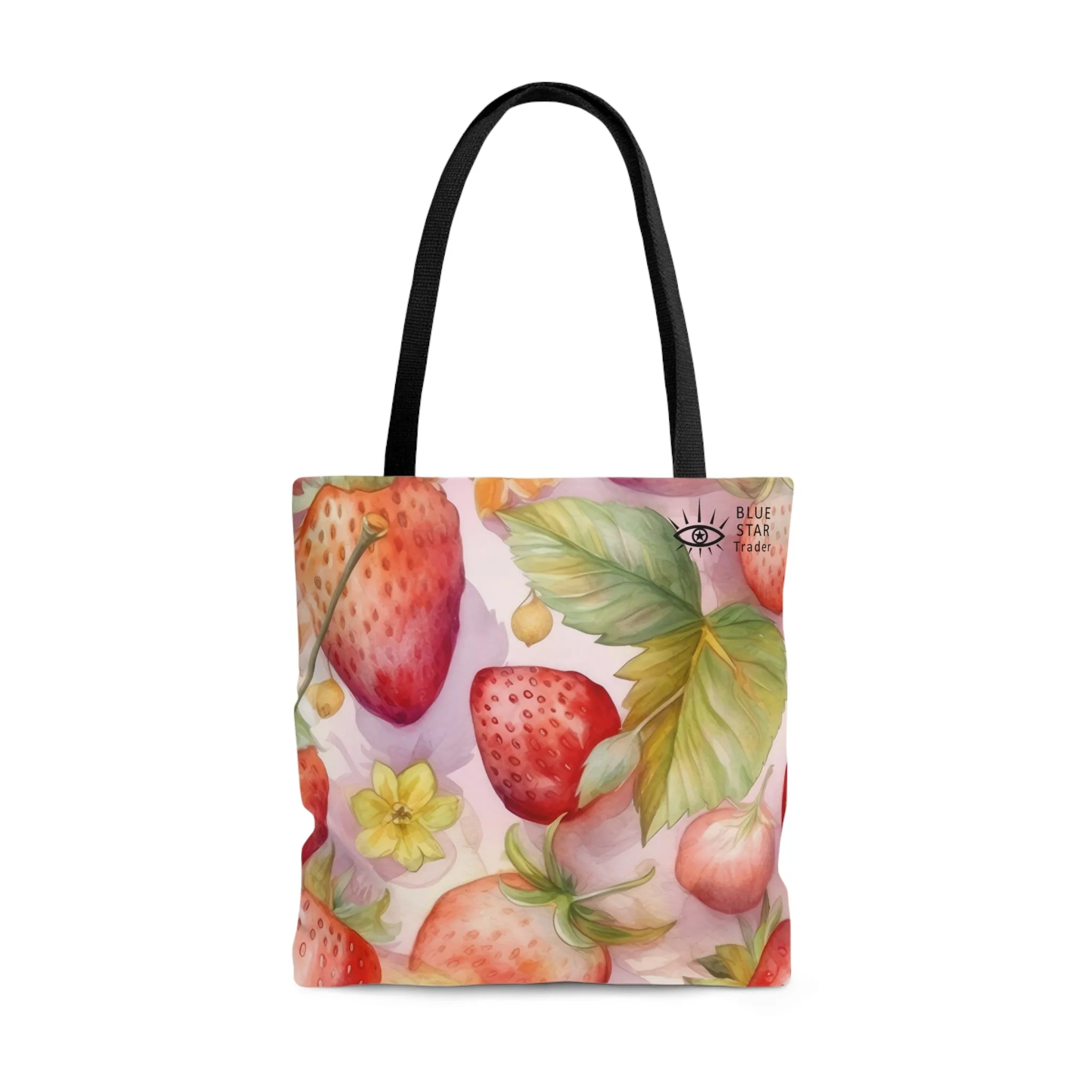 Cute Pink Strawberries Tote Bag, Polyester Canvas Tote Bag