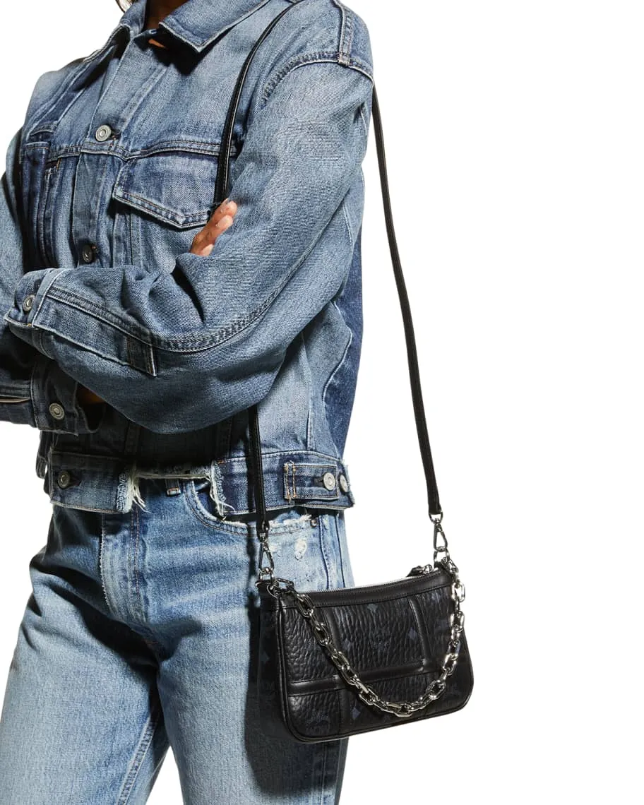 Delmy Visetos Mini Shoulder Bag with Chain and MCM Logo