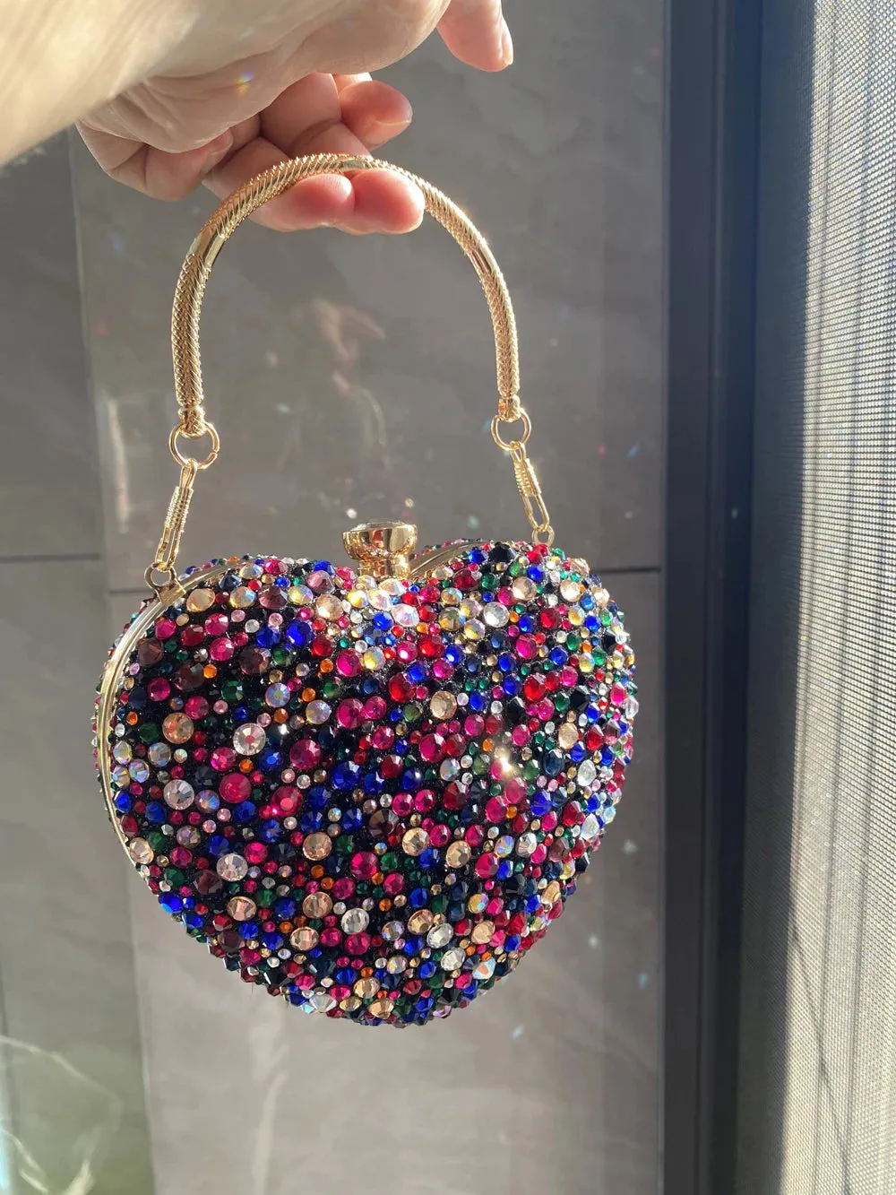 Designer Luxury Diamond Heart-shaped Bag Red Rhinestone Evening Clutch Purse Female Wedding Handbag Woman Chain Shoulder Bags