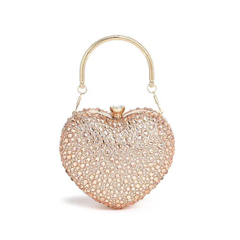 Designer Luxury Diamond Heart-shaped Bag Red Rhinestone Evening Clutch Purse Female Wedding Handbag Woman Chain Shoulder Bags