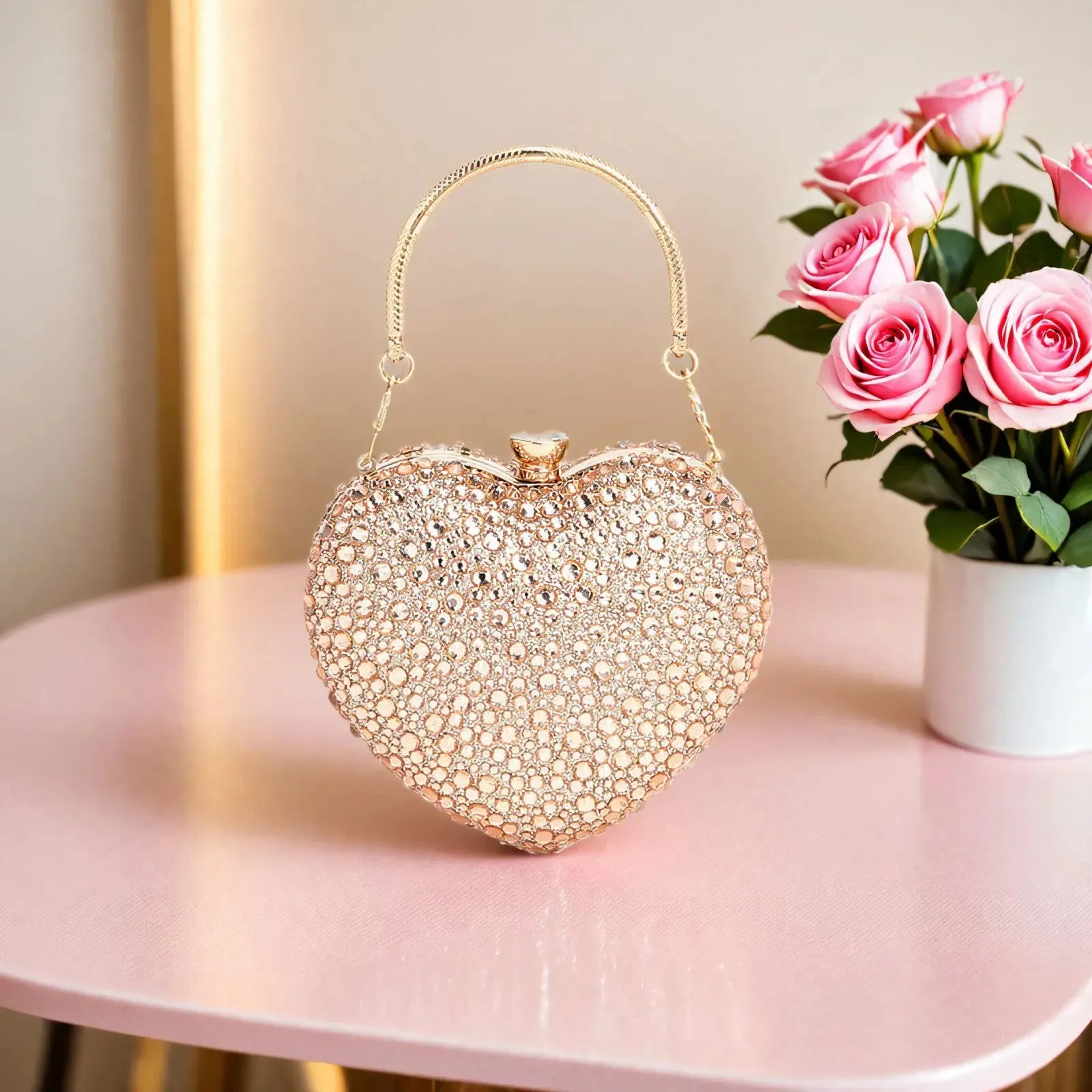 Designer Luxury Diamond Heart-shaped Bag Red Rhinestone Evening Clutch Purse Female Wedding Handbag Woman Chain Shoulder Bags