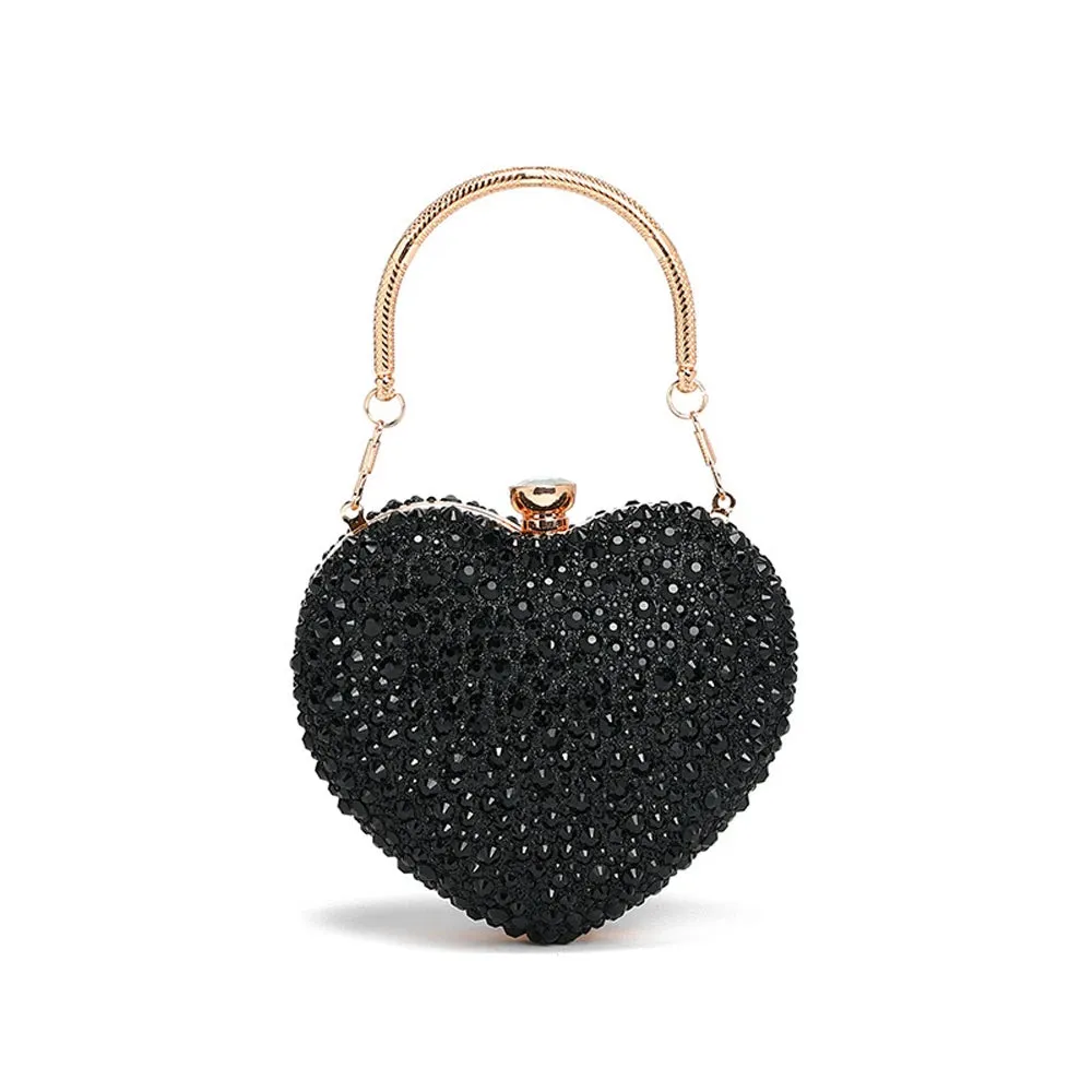 Designer Luxury Diamond Heart-shaped Bag Red Rhinestone Evening Clutch Purse Female Wedding Handbag Woman Chain Shoulder Bags