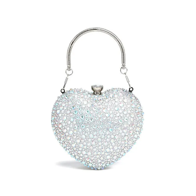 Designer Luxury Diamond Heart-shaped Bag Red Rhinestone Evening Clutch Purse Female Wedding Handbag Woman Chain Shoulder Bags