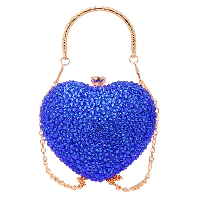 Designer Luxury Diamond Heart-shaped Bag Red Rhinestone Evening Clutch Purse Female Wedding Handbag Woman Chain Shoulder Bags